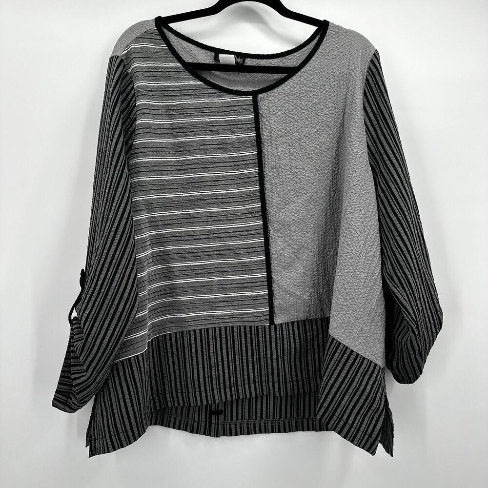 Moonlight Tunic Womens XL Grey‎ Boxy Top Seersucker Lagenlook Artsy Light Weight